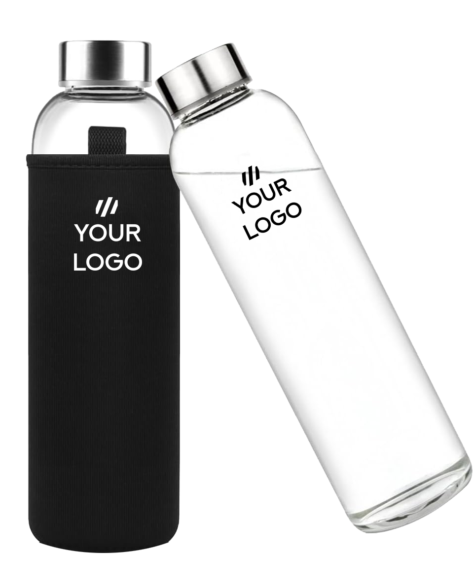 Glass water bottle with sleeve, 550 ml